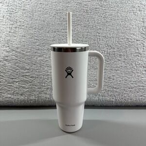 Hydro Flask 40oz‎ Travel Tumbler Insulated Handle Straw White Leak Resistant